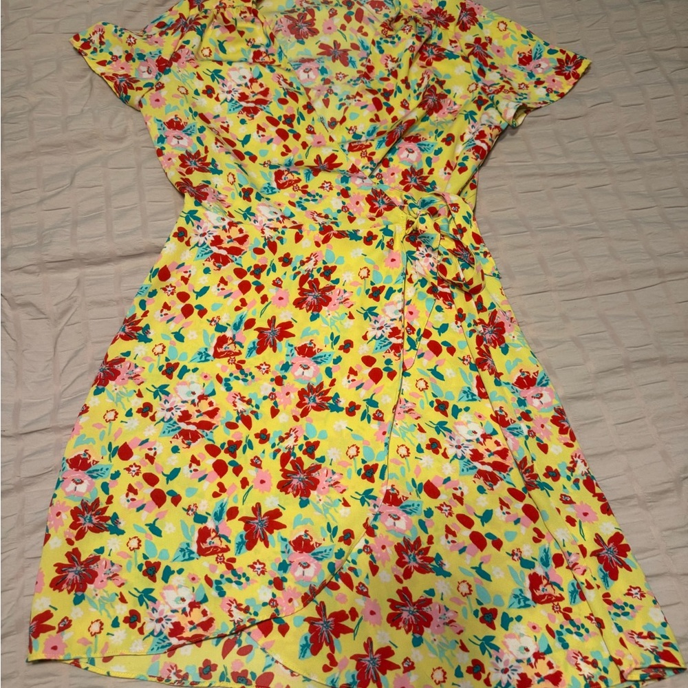 Yellow Floral Wrap Dress
